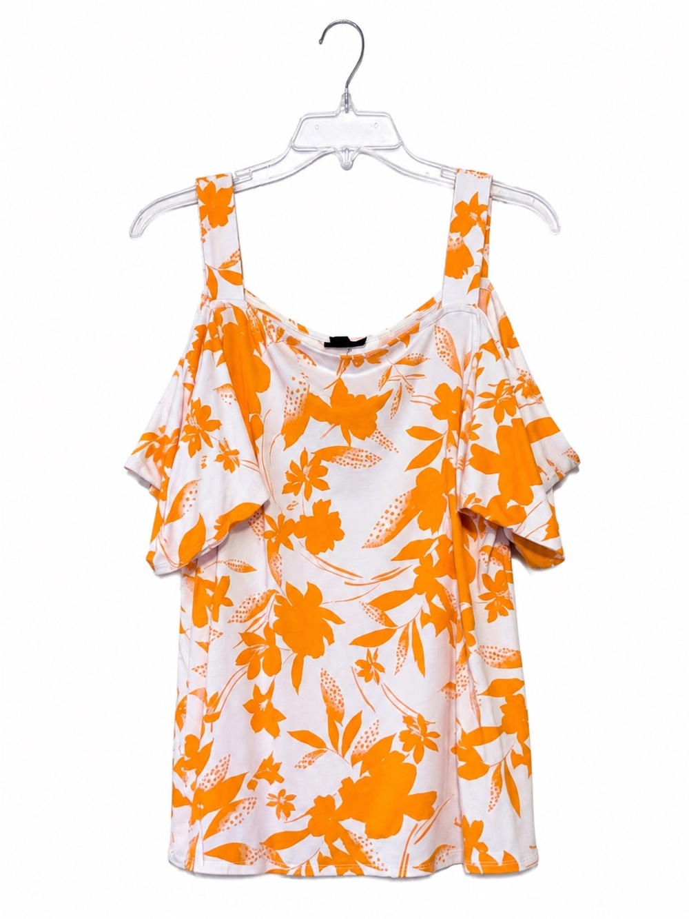 JM Collection Orange & White Floral Cold Shoulder Top Size Large